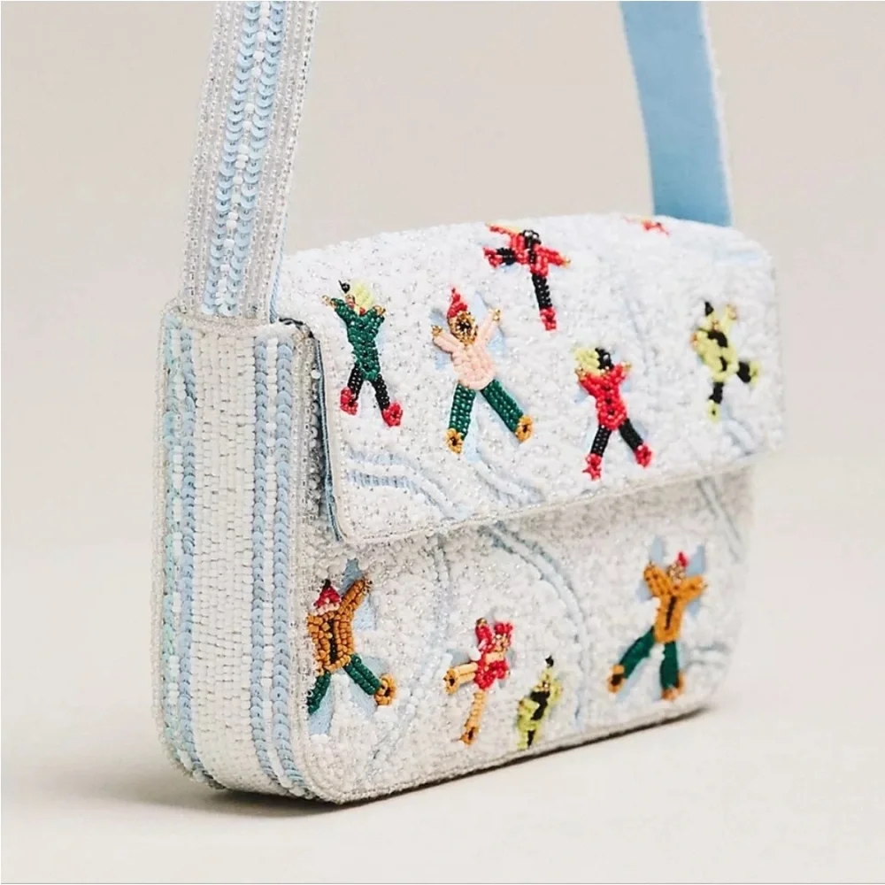 Anthropologie The Fiona Beaded Bag Winter Edition Snow Angels - Picture 10 of 14